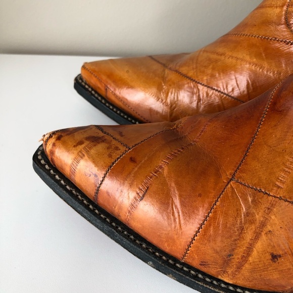 Vintage Sergey Cabrini Exotic EEL Cognac Brown Leather Western Cowboy Boots - Picture 7 of 15